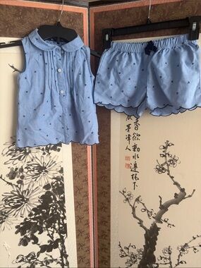 Nautica Light Blue Sleeveless shorts Set with Navy Heart Accents